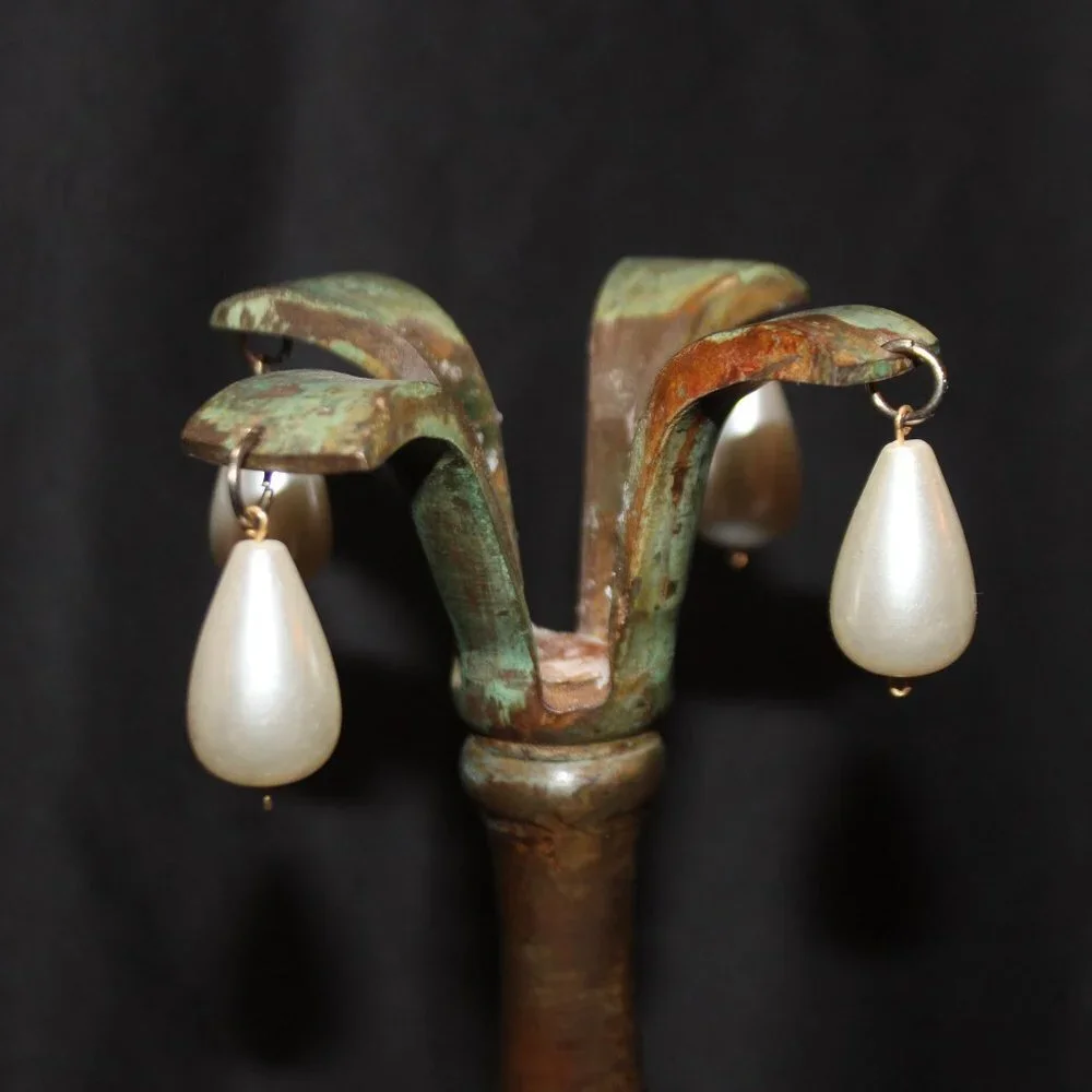 Brass Taper Candlestick w/Patina and Teardrop Pearls